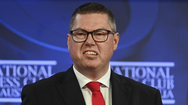 Defence Industry Minster Pat Conroy addresses the National Press Club last week. Picture: NCA NewsWire / Martin Ollman