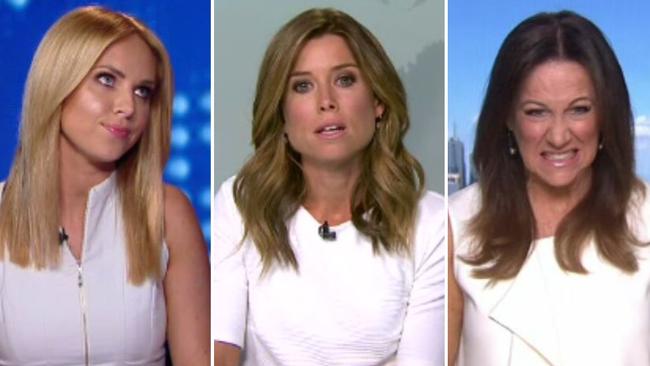 Amber Sherlock berates newsreader Julie Snook for wearing white. Picture: Channel 9