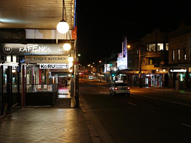 The precinct was due to have live music and alcohol restrictions lifted to boost the economy. Instead the lockdown has left it a ghost town. Picture: Adam Yip