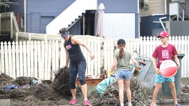 Cleaning up in Vincent St, Auchenflower. Picture: Annette Dew