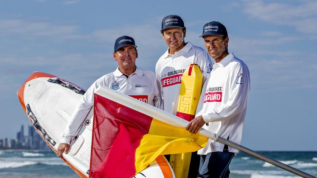 ### ON HOLD UNTIL DECEMBER ISSUE ###Veteran Gold Coast lifeguards, Anthony Lunney, Peter Ball and Scott Franzmann for a story on  life on the beach. Picture: Jerad Williams