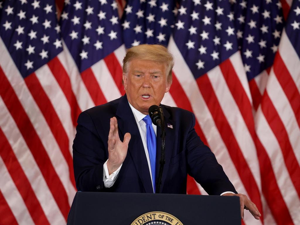 President Donald Trump speaks on election night in the East Room of the White House. Picture: Chip Somodevilla/Getty Images