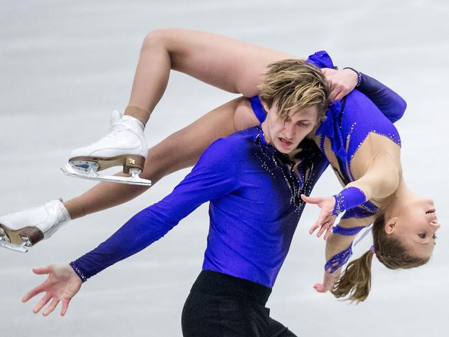 Katia Alexandrovskaya and Harley Windsor at the Junior Grand Prix of Figure Skating in Ostrava, Czech Republic. Picture: Getty