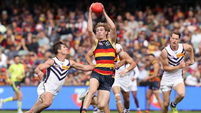 Max Michalanney has made a hot start to life as a Crow. Picture: Sarah Reed/AFL Photos via Getty Images