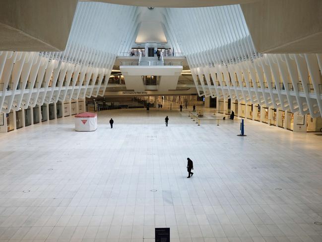 The Oculus transportation hub and mall stands nearly deserted in lower Manhattan in New York City. Picture: Getty Images/AFP