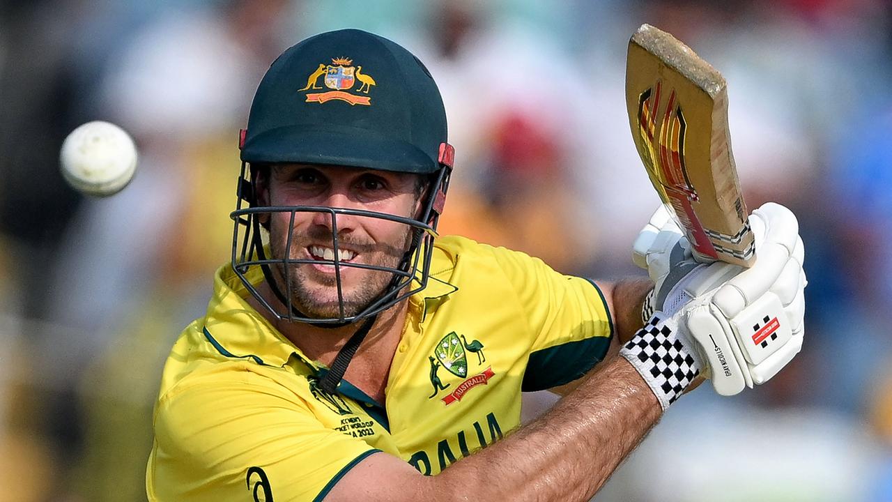 Mitchell Marsh plays a shot during his rampant World Cup scoring this month. Picture: Getty