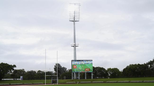 A view of one of four new lighting poles and the new video screen at Barlow Park, as part of a $10.9m audiovisual upgrade funded by the Cairns Regional Council and the State Government.