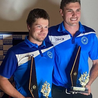 Tumbarumba captain Jim Waters, left, and teammate Jacob Read were joint winners of the Upper Murray league best and fairest last year. Picture: Supplied