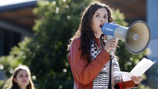 Dr Randa Abdel-Fattah speaking at a pro-Palestine protest at Macquarie University. Picture: Richard Dobson