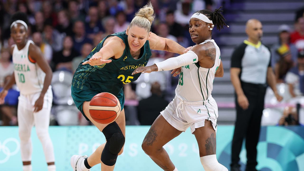 Lauren Jackson fights for the ball in Lille. Picture: Gregory Shamus/Getty Images