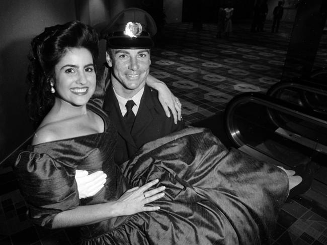 Jo Palmer, then known as Joanne Dick, with Danny Guy after being crowned Miss Tasmania in 1992.