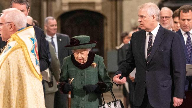 The Queen made an entrance with her disgraced son. Picture: Richard Pohle/AFP