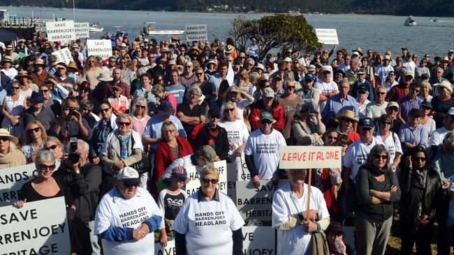 Hundreds of Pittwater locals attended a protest in 2013 against commercialising the Barrenjoey Headland. Picture: Simon Cocksedge.