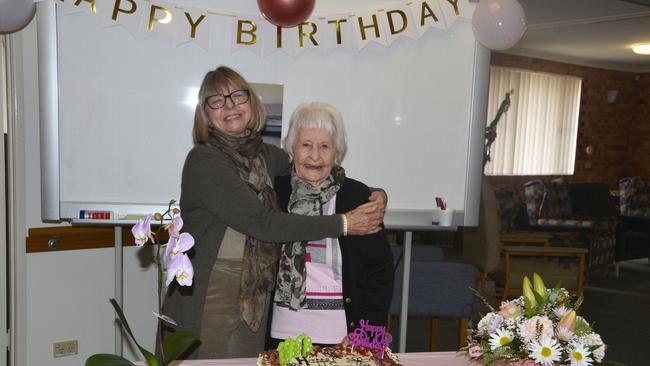 Ida Jackson and her daughter Sheryl celebrating her 100th birthday at Warwick's Blue Care respite service.