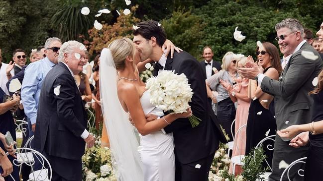 21/12/2024 AFL star Christian Petracca marries Bella Beischer at Melbourne's Royal Botanic Gardens. picture : Instagram