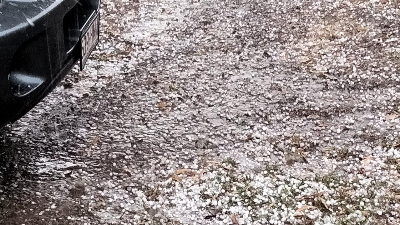 Andrea Daley captured this picture of hail covering a road at Gympie.