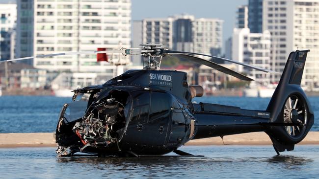 The heavily damaged helicopter Mr James successfully landed. Picture Scott Powick