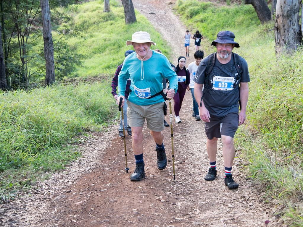 Garry Sharp (left) and Col Taylor during the 10km hike.The Base Services, Hike for Homeless held at Jubilee Park. October 19th, 2024