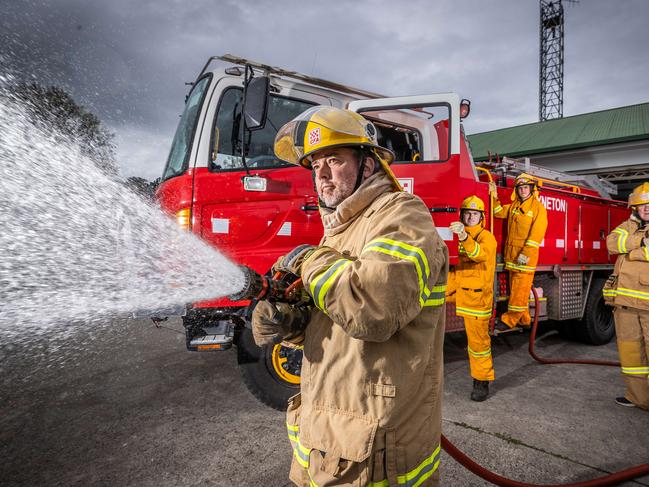 CFA is on the hunt for new volunteers for the upcoming fire season. CFA Kyneton members. Aaron Zanussi, Nic Hanna, Kai Murphy and John Pearce. Picture: Jake Nowakowski