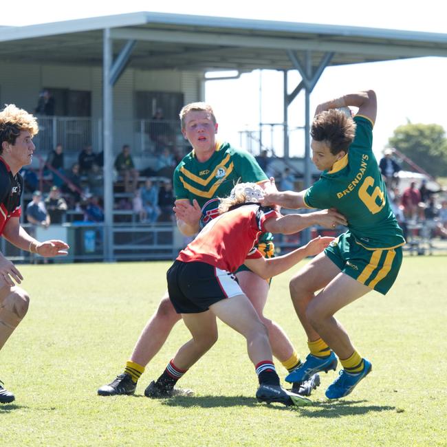 Ignatius Park College and Kirwan State High School teams take on St Brendanâ€™s College Yeppoon teams in Queensland state rugby league semi finals at Mackay on Wednesday, August 24, 2022.