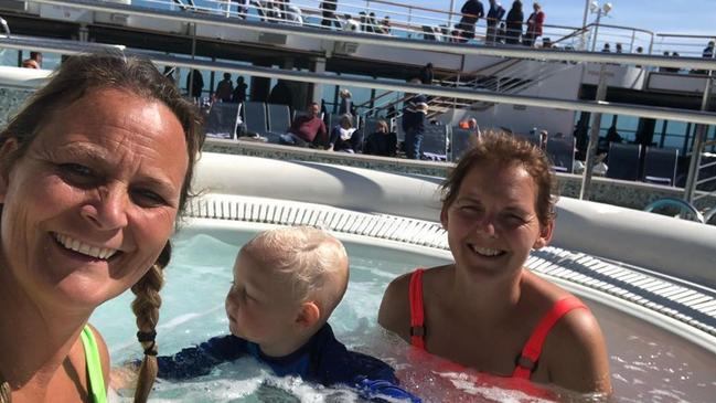 Elle Kelly, left, with her wife and their son Vinnie during their cruise on the Ruby Princess.