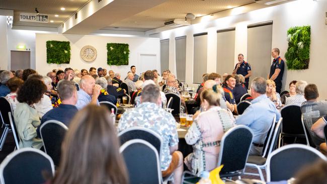 Adelaide Crows CEO Tim Silvers makes a speech at the Waikerie Club, February 6, 2023. Picture: The Advertiser / Morgan Sette