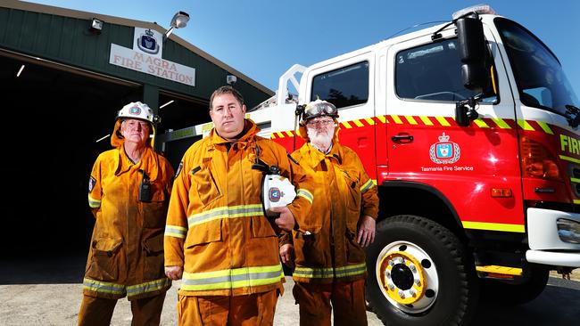 Members of the Magra Fire Brigade, from left, Wayne Marshall, Dallas Featherstone and Andrew Pegg. Picture: NIKKI DAVIS-JONES