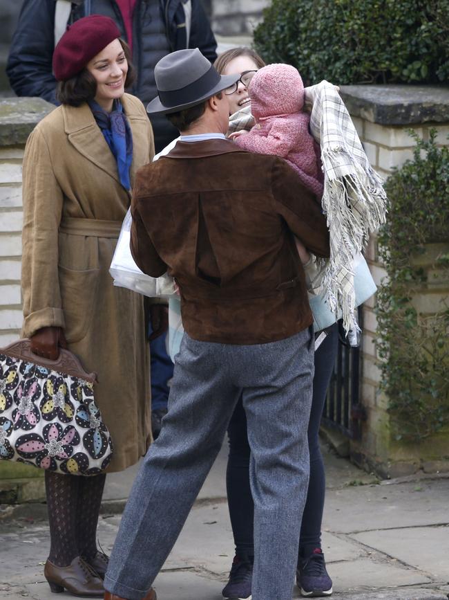 Brad Pitt and Marion Cottilard filming ‘Allied’ on March 31, 2016 in London. Picture: Splash