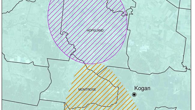 The Excavation Caution Zone and Investigation Zones which have since been removed from Department of Environment and Science mapping of the Hopeland area. . Picture: Queensland Department of Environ