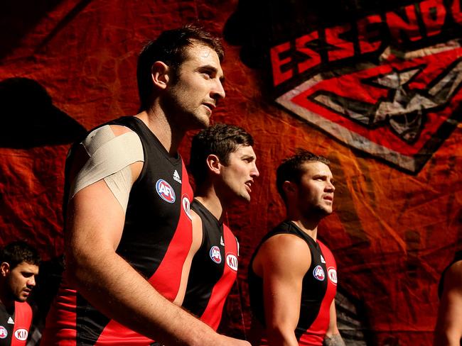 AFL Round 20: Essendon v West Coast at Etihad Stadium  , 11th August 2013. Bombers captain Jobe Watson leads the team out