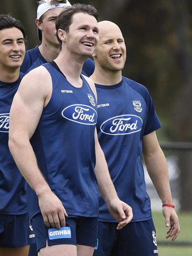 Patrick Dangerfield and Gary Ablett. Picture: Alan Barber