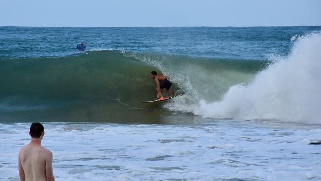 Big surf at Mooloolaba on Sunday morning. Picture: Mark Furler.