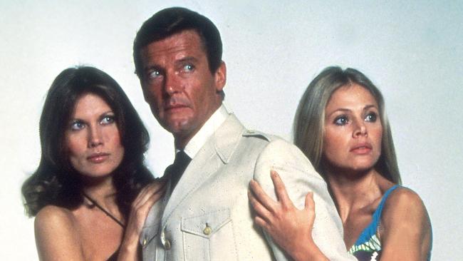 Roger Moore with Maude Adams and Britt Ekland in The Man With the Golden Gun.