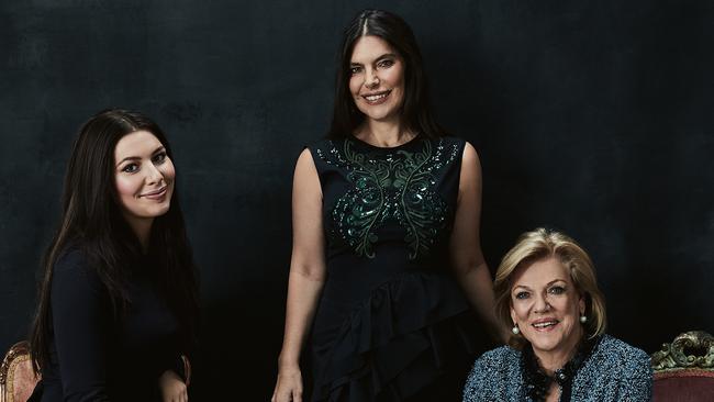 Roslyn Packer, pictured with her daughters Gretel and Francesca for Vogue in 2016, made the second biggest political donation to a political party. Picture: Vogue Australia September 2016, Hugh Stewart