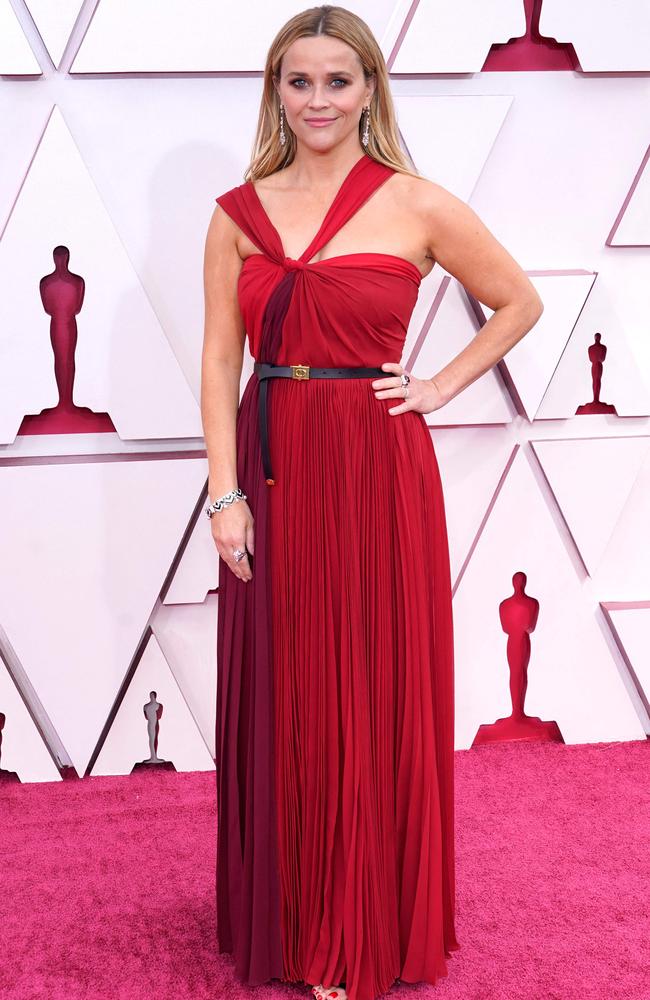 Another red moment this time from Reese Witherspoon in Dior. Picture: Chris Pizzello / AFP