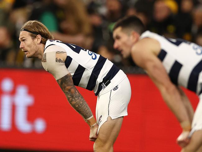 Tom Stewart’s (L) bump sparked calls to introduce the send-off rule. Picture: Michael Klein