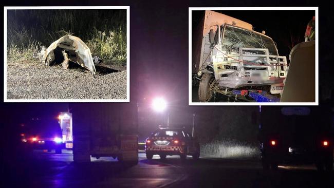 The scene of a fatal crash on the Bruce Hwy near Maryborough. PHOTOS: Stuart Fast, Carlie Walker