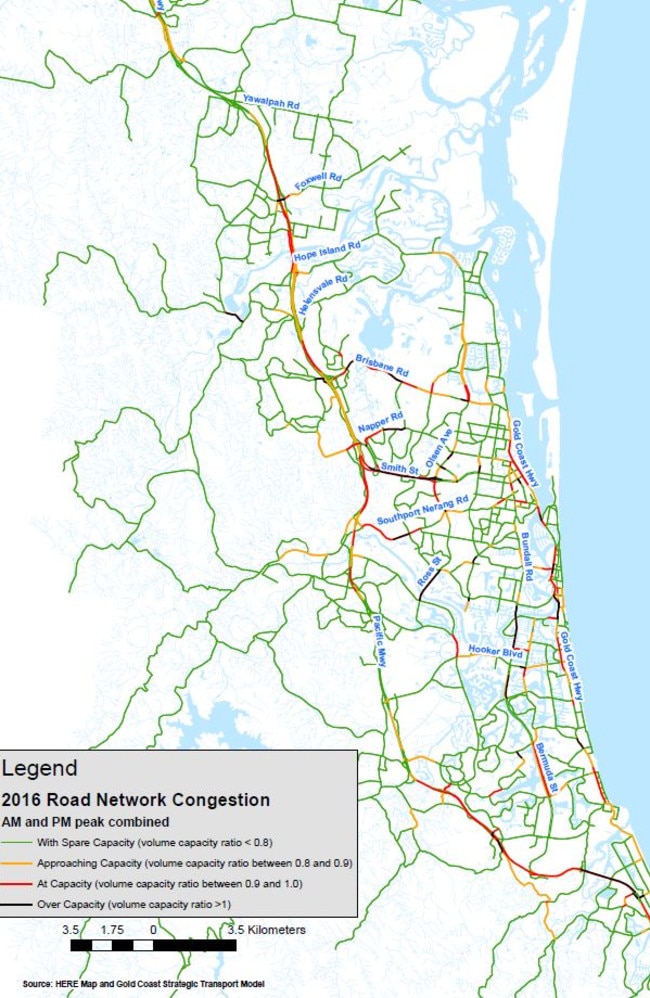 Congestion on the Gold Coast’s roads as of 2016.