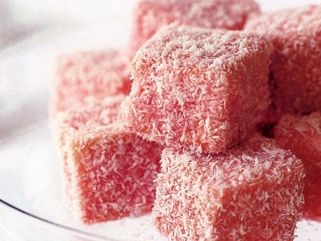 Strawberry lamingtons.