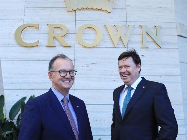 Crown Resorts former chairman Ziggy Switkowski (left) and CEO Steve McCann at Crown, Sydney. Picture: John Feder