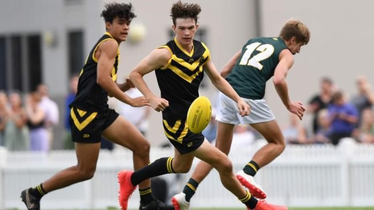 Harri Armstrong playing First XVIII footy at school last year for St Laurence's.