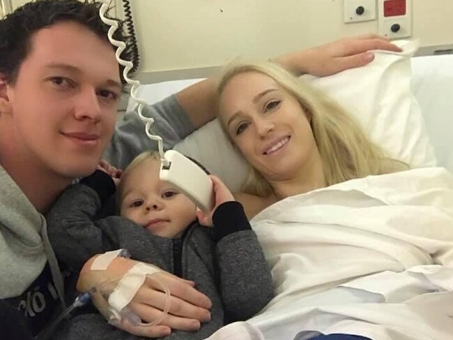 Sarah Rose with her partner Chris Webb and son Jayden in late 2018 after being diagnosed with melanoma.