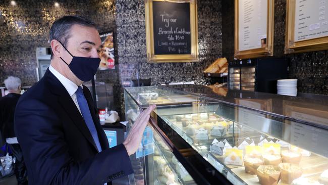 Premier Steven Marshall dons a mask for a tour of the Hyde Park Bakery on July 29. Picture: NCA NewsWire / David Mariuz