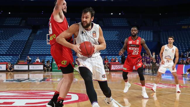 Sydney Kings star Andrew Bogut drives to the basket against the Wildcats on Friday night. Picture: Getty Images