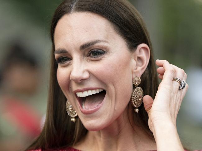 CAHAL PECH, BELIZE - MARCH 21: Catherine, Duchess of Cambridge speaks with guests during a special reception hosted by the Governor General of Belize in celebration of Her Majesty The QueenÃ¢â¬â¢s Platinum Jubilee on March 21, 2022 in Cahal Pech, Belize. The event was held at the Mayan ruins at Cahal Pech, and celebrated the very best of Belizean culture. (Photo by Jane Barlow - Pool/Getty Images)