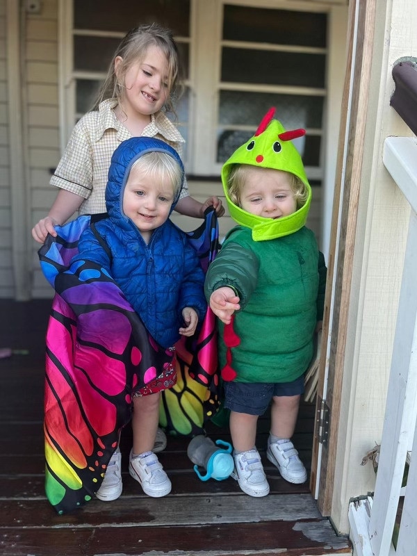 Wells's one-year-old twin boys Oshy and Dash dress up for Book Week. Picture: Supplied