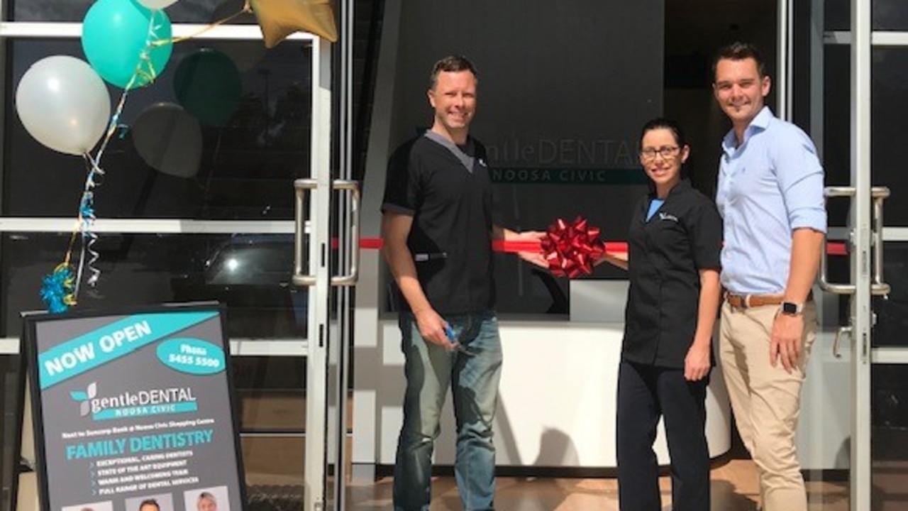 OPEN WIDE: New Noosa business Gentle Dental opens in Noosa Civic. Dr Phil Boulton, Sarah Boyle (Practice Manager) and Dr Charlie Henry.