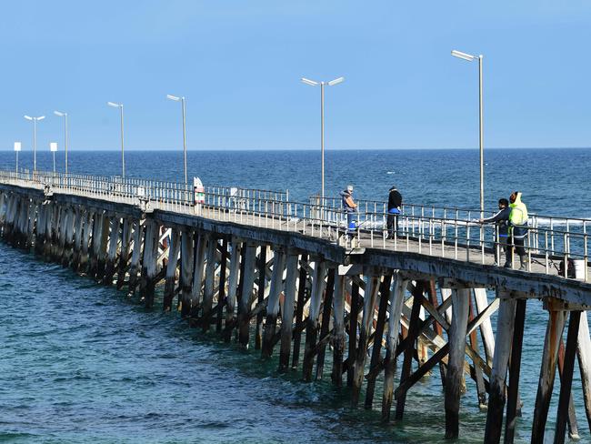 Port Noarlunga Jetty where a 5 year old fell off and spent an hour in the water due to ladders and stairs not being installed Monday September 2,2019.(Image AAP/Mark Brake)