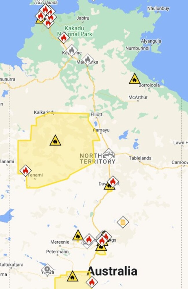 Fires burning in Central Australia. Picture: NTPFES