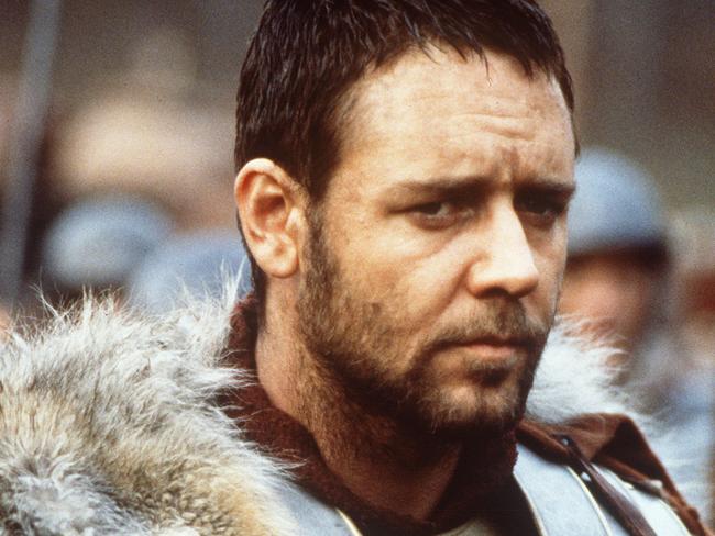 Actor Russell Crowe in scene from film "Gladiator" which featured the music of Hans Zimmer